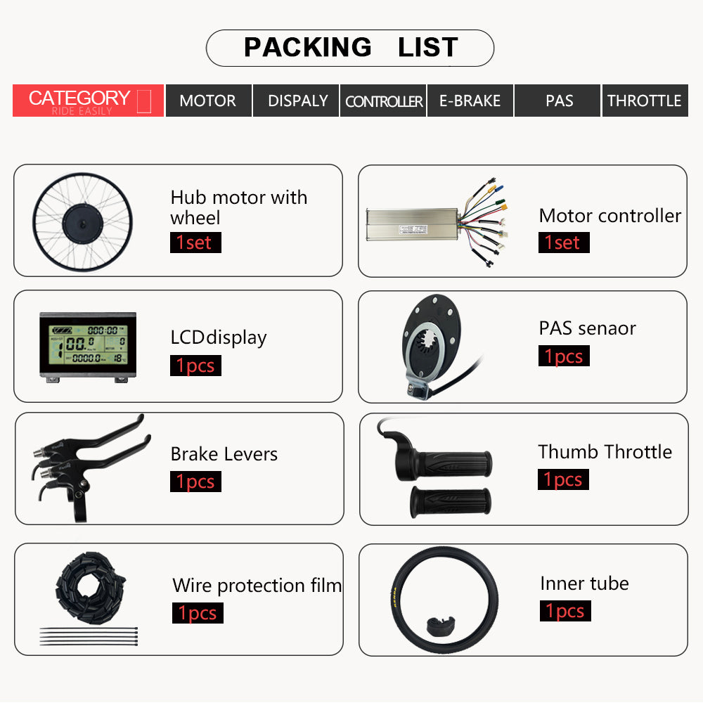 1500w hub motor kit packing list