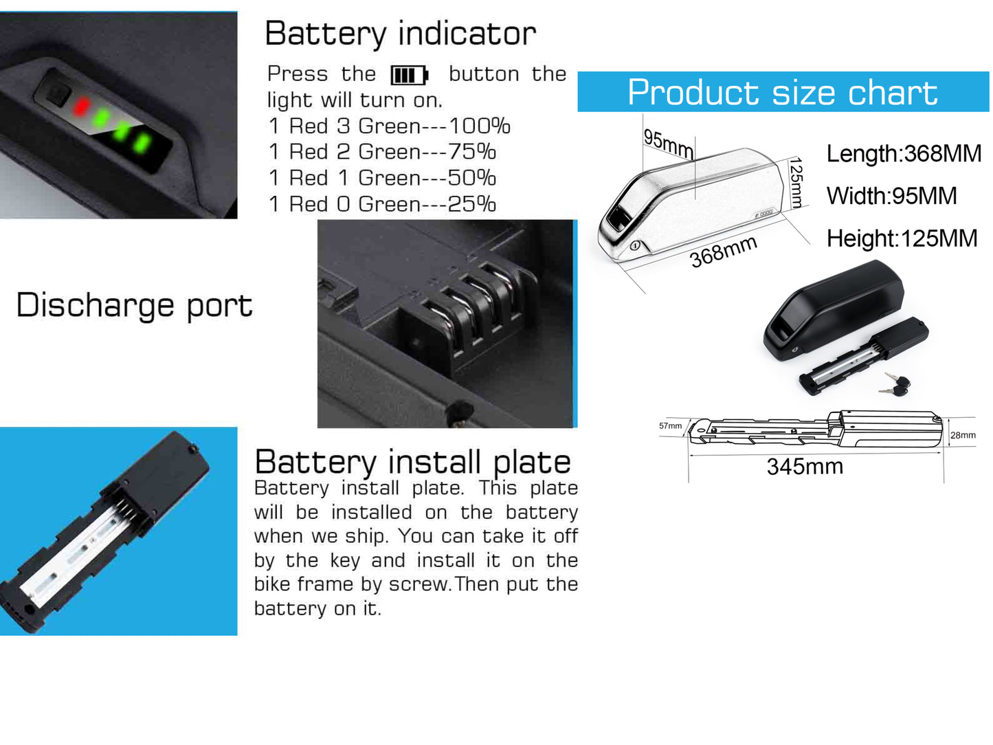 R049-6 48V 52V 60V 19.2-25 Ah Li-on Lithium Downtube E-bike Battery for 1500W-2000W Hub Motor