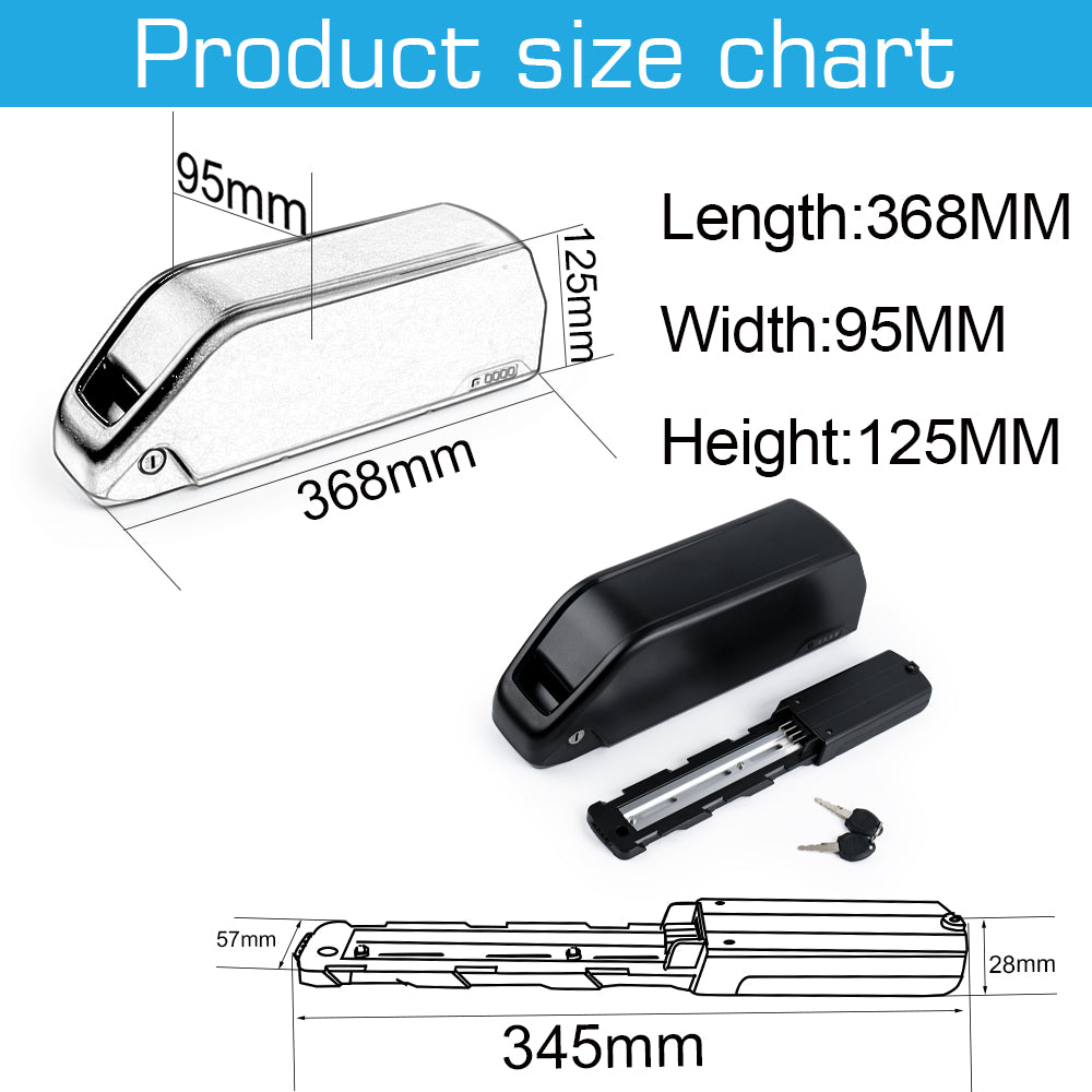 R049-6 48V 52V 60V 19.2-25 Ah Li-on Lithium Downtube E-bike Battery for 1500W-2000W Hub Motor